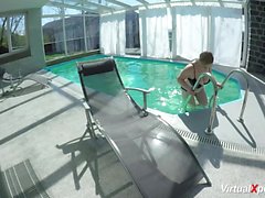 big breast Milf masturbating at the pool