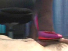 footjob with high heeled shoes