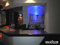 Hot barmaid fist fucked in a night club