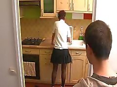 Redhead mom takes on the neighbor boy and sucks and fucks him