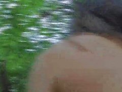 Horny slut doing oral sex in forest