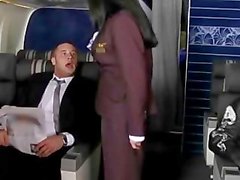 Air hostess with moutful of cock for her lucky flyers