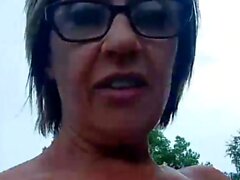 Mature slut gets load of cum on big tits after outdoor sex l